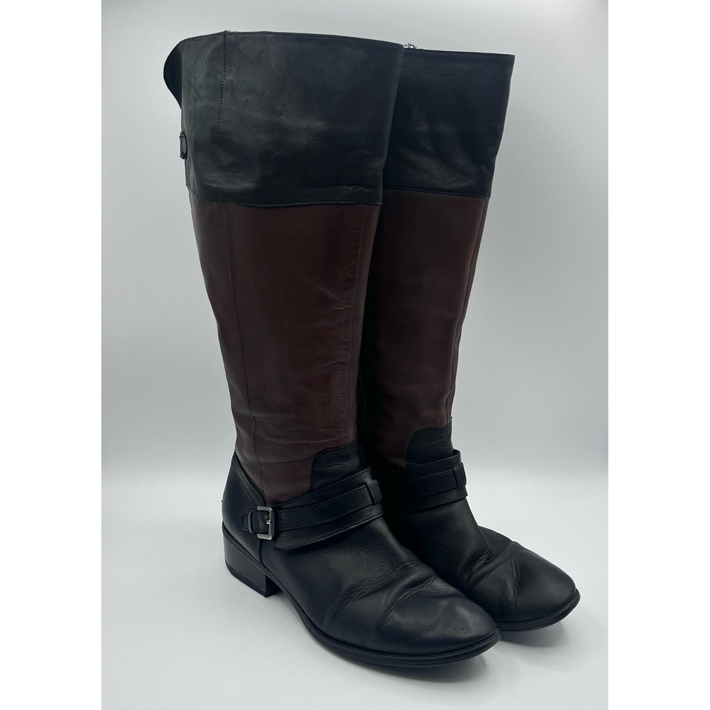 Lauren Ralph Lauren MARITZA-W Riding Boots Black Brown Leather Women's‎ 8.5B Zip